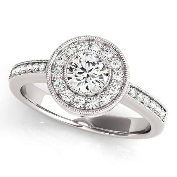 Elegant Halo Engagement Ring Semi-Mount with 0.75 Carat Total Diamond Weight