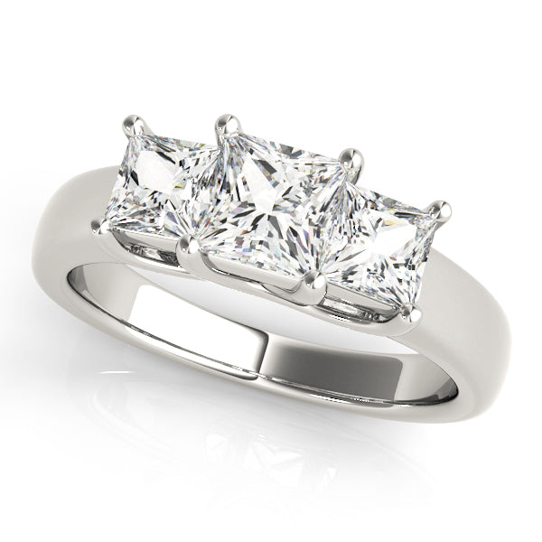 Three-Stone Princess Cut Diamond Engagement Ring Semi-Mount, 0.90 Carat Total Weight, SI1-SI2 G-H...