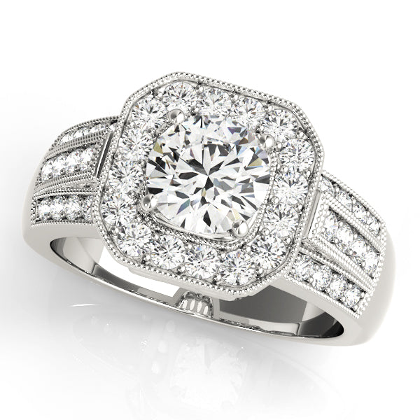 Elegant Halo Engagement Ring Semi-Mount with 1.35 Carat Total Diamond Weight, G-H SI1-SI2