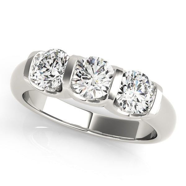 Three-Stone Round Diamond Engagement Ring with 1.5 Carat Total Weight, G-H SI1-SI2 Diamonds, Poli...
