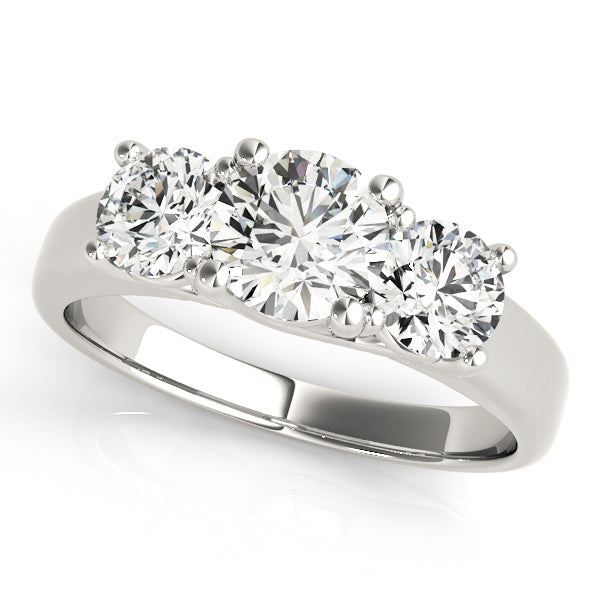 Three-Stone Round Diamond Engagement Ring Semi-Mount with 1 Carat Total Weight in G-H SI1-SI2 Dia...
