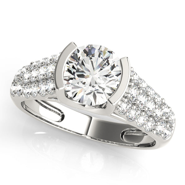 Elegant Pavé Diamond Engagement Ring with 1 7/8 Carat Total Weight, SI1-SI2 G-H Quality