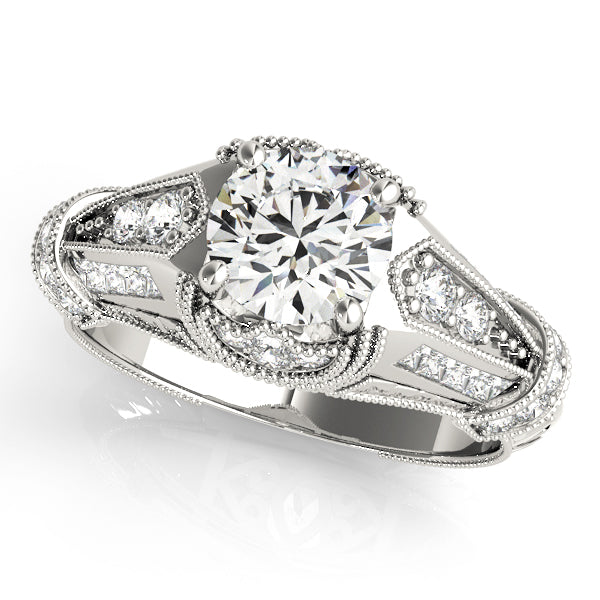 Antique-Style Engagement Ring Semi-Mount with 1.75 Carat Total Diamond Weight, SI1-SI2 G-H Quality