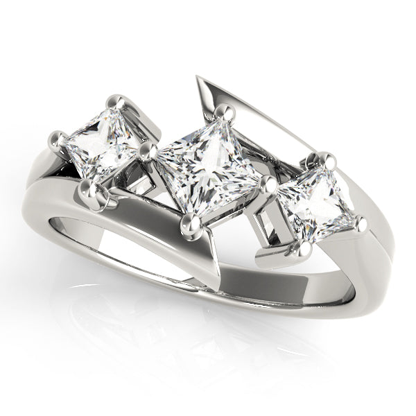 Elegant Three-Stone Princess Cut Diamond Engagement Ring Semi-Mount, 1.12 Carat Total Weight