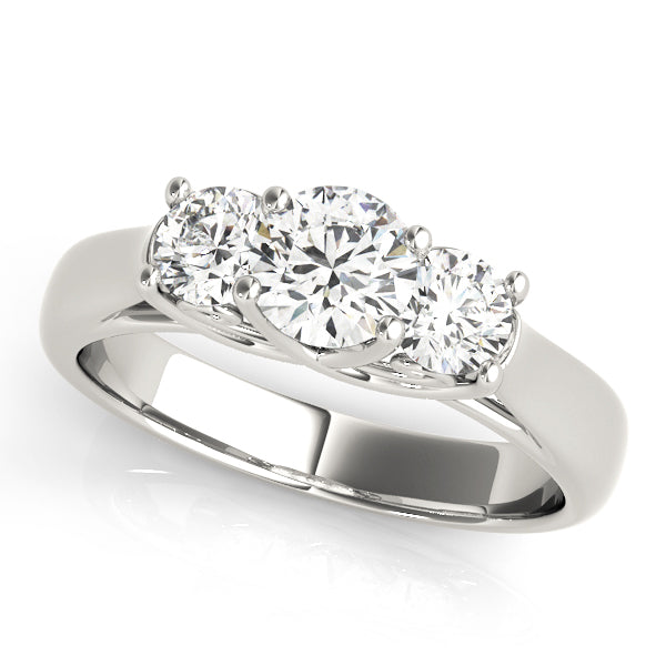 Three-Stone Round Diamond Engagement Ring Semi-Mount with 1 Carat Total Weight, SI1-SI2 G-H Quality