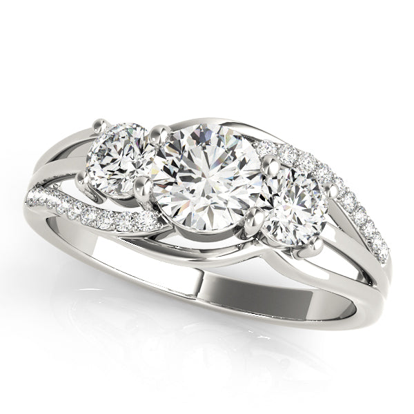 Three-Stone Round Diamond Engagement Ring Semi-Mount with 1/2 Carat Total Weight, SI1-SI2 G-H Qua...