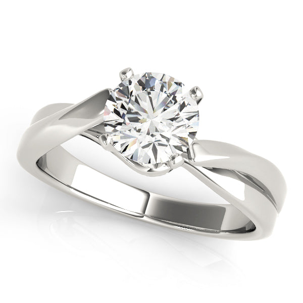 Classic Solitaire Engagement Ring in Polished Metal with Diamond Accents
