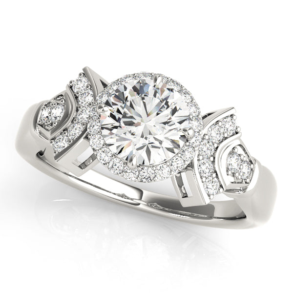 Elegant Halo Engagement Ring with 1.5 Carat Total Diamond Weight, Round Semi-Mount Setting