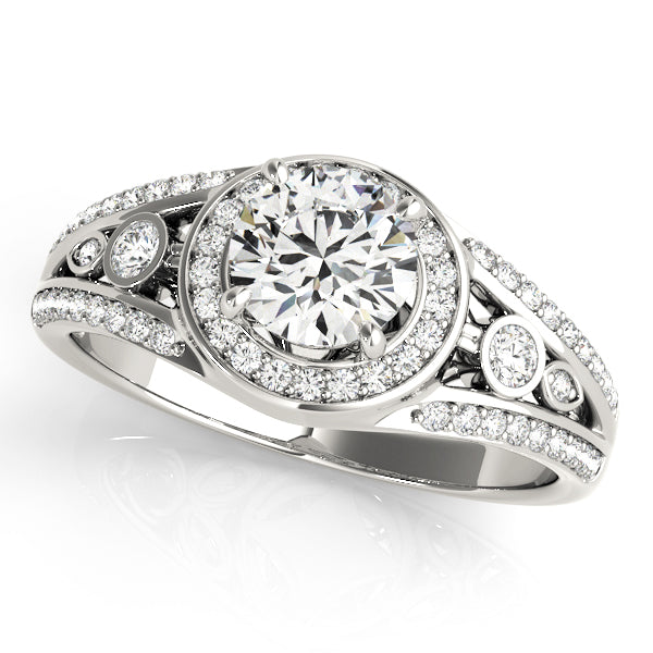 Elegant Halo Engagement Ring with 1 Carat Total Diamond Weight, Round Semi-Mount Setting