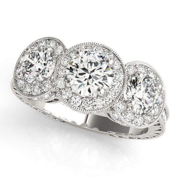 Elegant Three-Stone Round Diamond Engagement Ring Semi-Mount, 2.28 Carat Total Weight