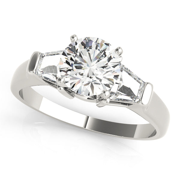 Three-Stone Engagement Ring with Half Moon Accents and 0.70 Carat Total Diamond Weight