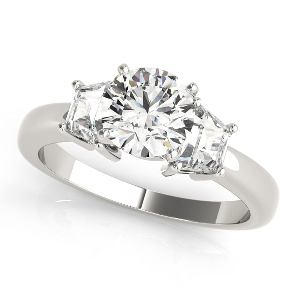 Three-Stone Engagement Ring with Half Moon Accents and 0.36 Carat Total Diamond Weight