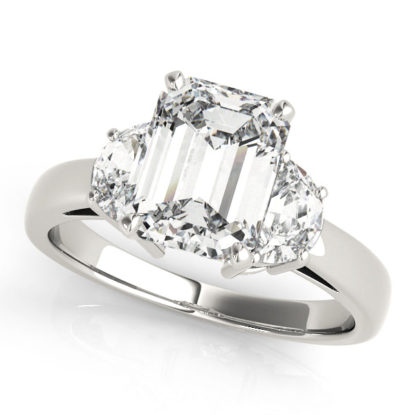 Three-Stone Engagement Ring Semi-Mount with Half Moon Accents and 0.40 Carat Diamonds