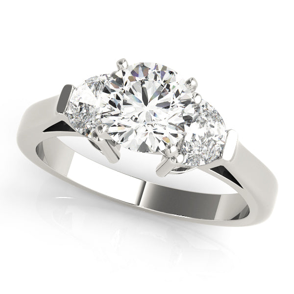Three-Stone Diamond Engagement Ring Semi-Mount with Half Moon Accents, 0.54 Carat Total Weight