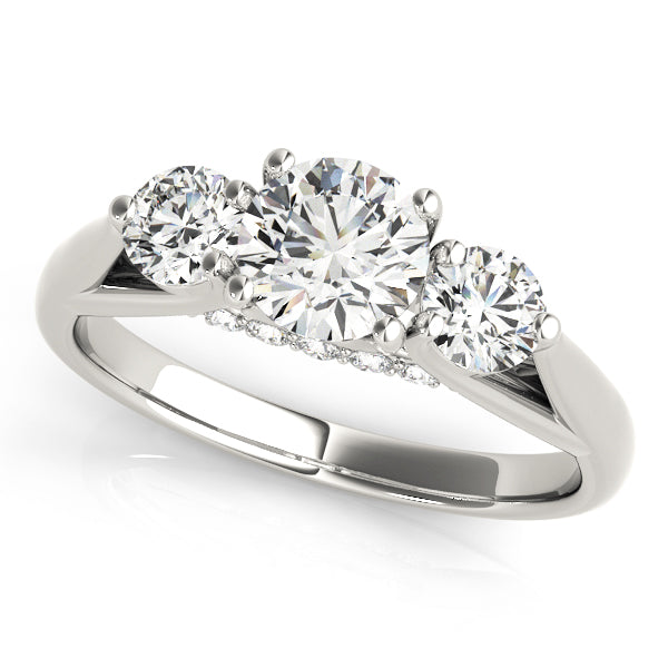 Three-Stone Round Diamond Engagement Ring Semi-Mount with 1.15 Carat Total Weight, SI1-SI2 G-H Qu...