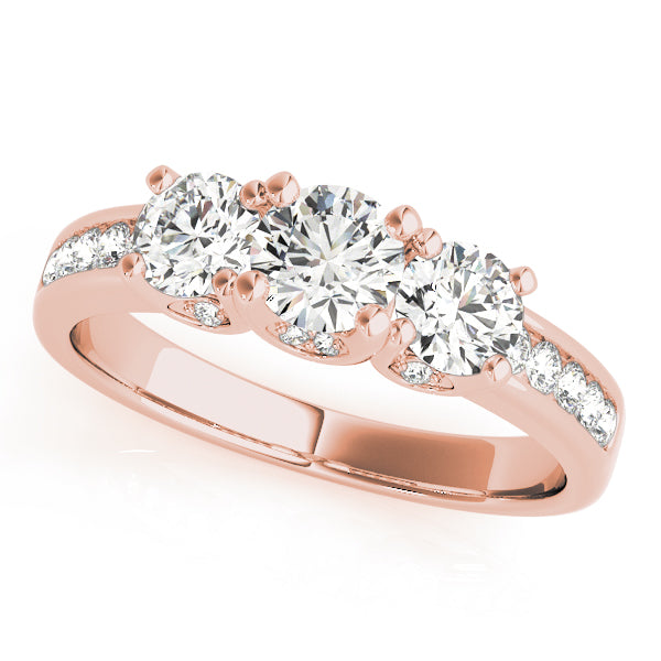 Three-Stone Round Diamond Engagement Ring Semi-Mount with 0.98 Carat Total Weight, G-H SI1-SI2 Di...