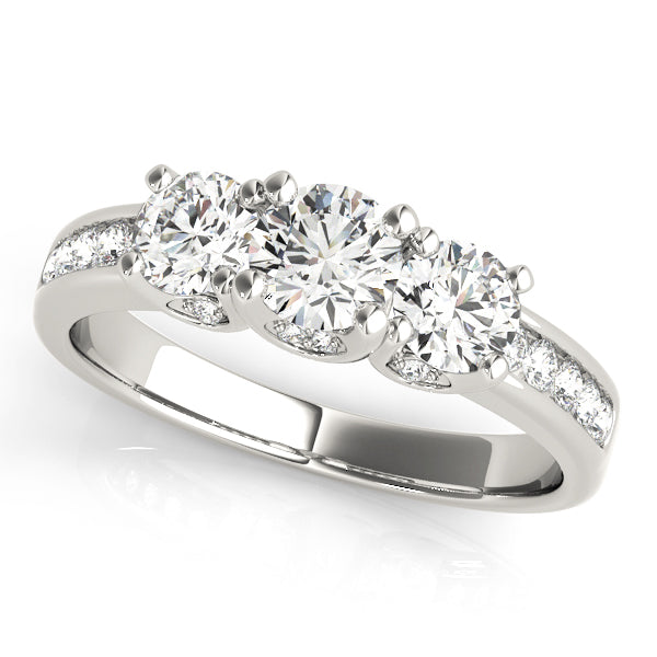 Elegant Three-Stone Round Diamond Engagement Ring Semi-Mount, 1.62 Carat Total Weight, G-H SI1-SI2