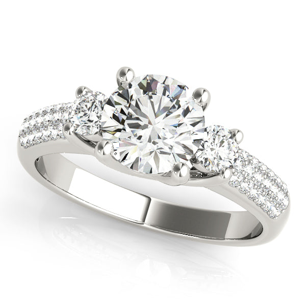 Three-Stone Round Diamond Engagement Ring Semi-Mount with 1.18 Carat Total Weight, G-H SI1-SI2 Di...