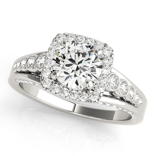 Elegant Halo Engagement Ring Semi-Mount with 0.62 Carat Total Diamond Weight, G-H SI1-SI2