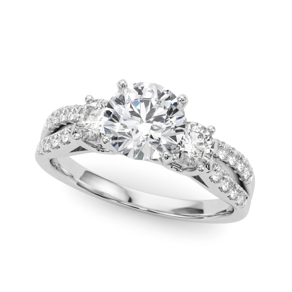 Three-Stone Round Diamond Engagement Ring Semi-Mount, 1/2 Carat Total Weight, SI1-SI2 G-H Quality