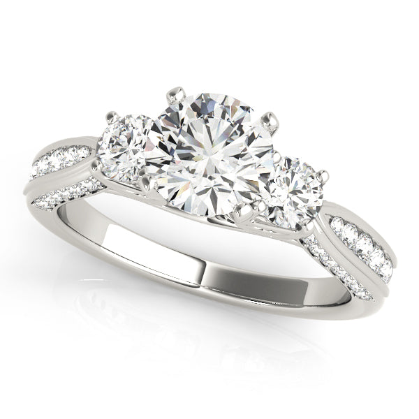 Elegant Three-Stone Round Diamond Engagement Ring Semi-Mount, 0.645 Carat Total Weight, SI1-SI2 G...