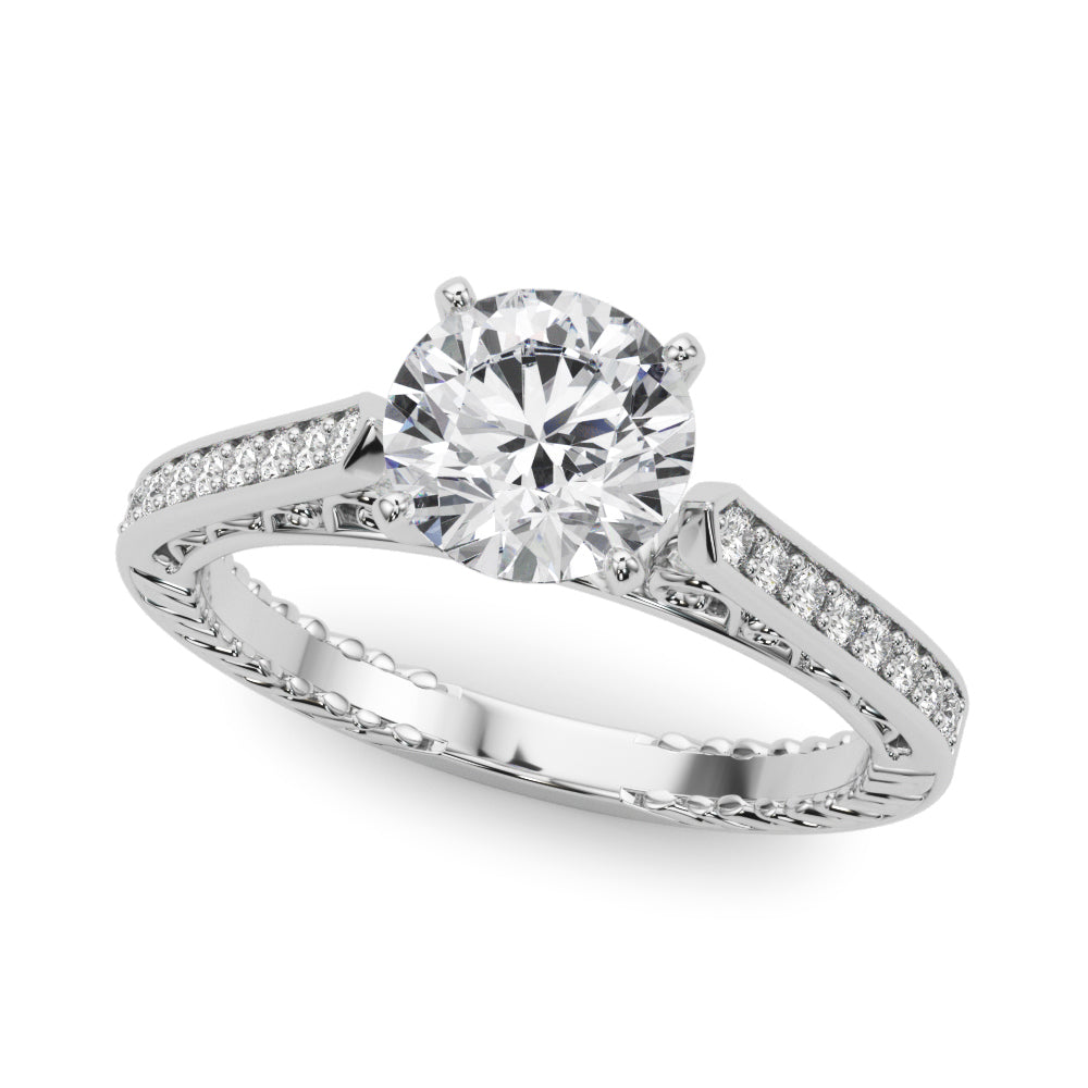Antique-Style Diamond Engagement Ring Semi-Mount with 0.10 Carat Total Weight Side Stones