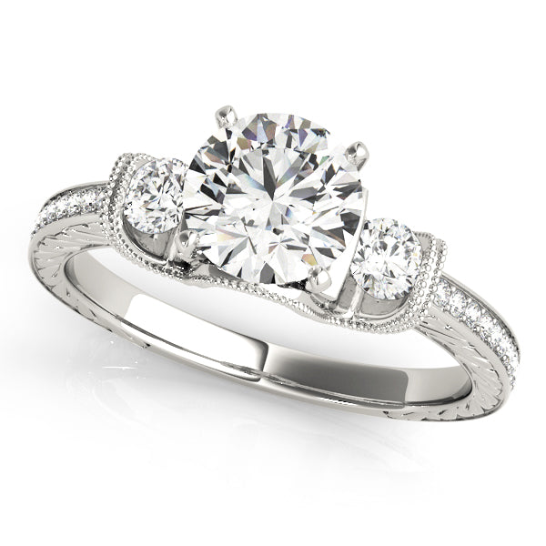 Three-Stone Round Diamond Engagement Ring Semi-Mount with 0.34 Carat Total Weight, G-H SI1-SI2 Di...