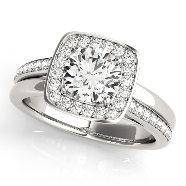 Elegant Halo Engagement Ring with 0.75 Carat Total Diamond Weight, SI1-SI2 G-H Quality, Semi-Moun...