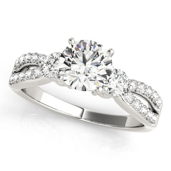 Three-Stone Round Diamond Engagement Ring Semi-Mount with 0.62 Carat Total Weight in G-H SI1-SI2 ...