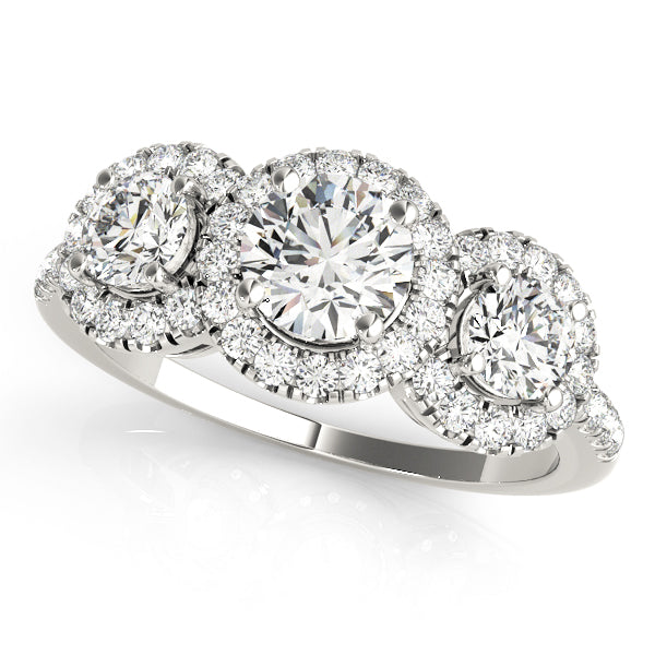 Three-Stone Round Diamond Engagement Ring Semi-Mount with 1.14 Carat Total Weight, SI1-SI2 G-H Qu...