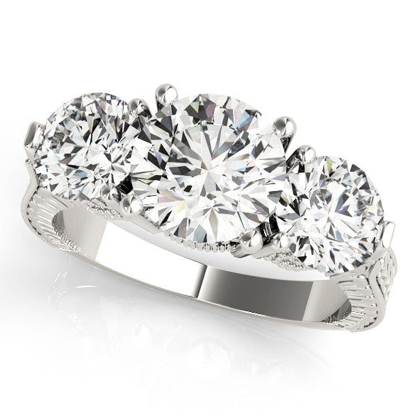 Engraved Three-Stone Diamond Ring with 2 Carat Total Weight in SI1-SI2 G-H Quality