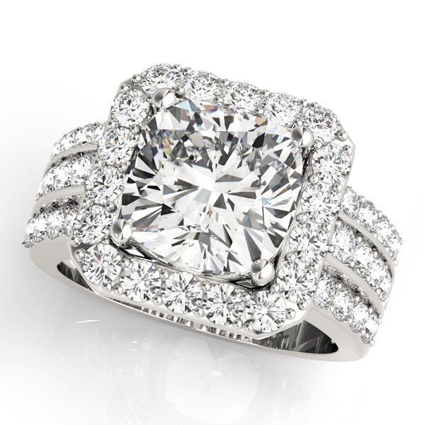 Elegant Halo Engagement Ring Semi-Mount with 1 Carat Total Diamond Weight, SI1-SI2 G-H Quality