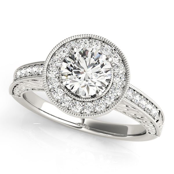Elegant Halo Engagement Ring Semi-Mount with 0.74 Carat Total Diamond Weight