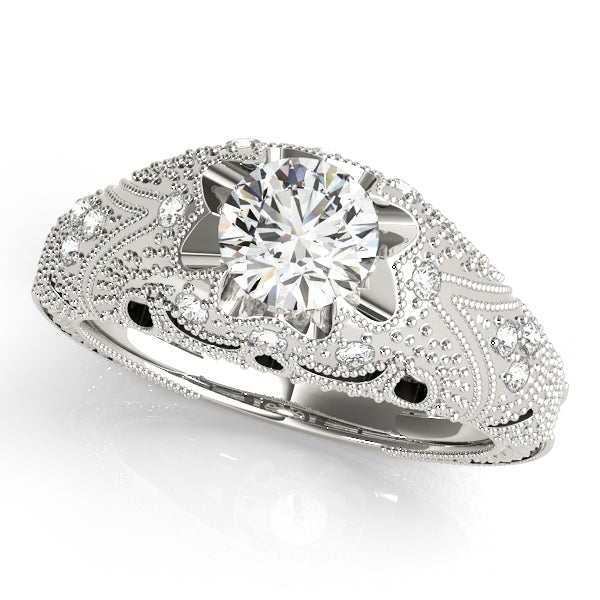 Antique-Inspired Diamond Engagement Ring Semi-Mount with 0.89 Carat Total Weight, SI1-SI2 G-H Qua...