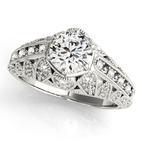 Antique-Inspired Diamond Engagement Ring Semi-Mount with 0.91 Carat Total Weight, SI1-SI2 G-H Qua...