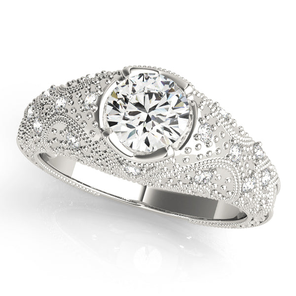 Antique-Inspired Diamond Engagement Ring Semi-Mount with 0.91 Carat Total Weight