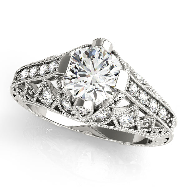 Antique-Inspired Diamond Engagement Ring Semi-Mount with 1.2 Carat Total Weight