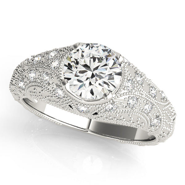 Antique-Style Engagement Ring Semi-Mount with 1.2 Carat Total Diamond Weight, SI1-SI2 G-H Quality