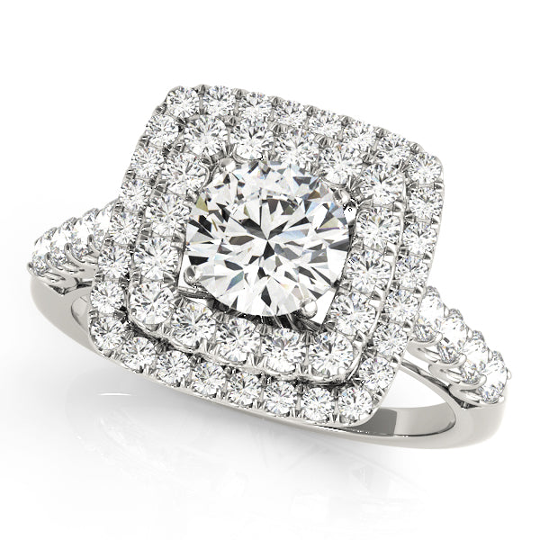 Halo Engagement Ring Semi-Mount with 0.89 Carat Total Diamond Weight, SI1-SI2 G-H Quality