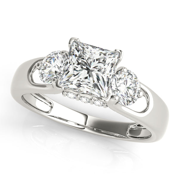 Three-Stone Round Diamond Engagement Ring Semi-Mount with 0.56 Carat Total Weight, G-H SI1-SI2 Di...