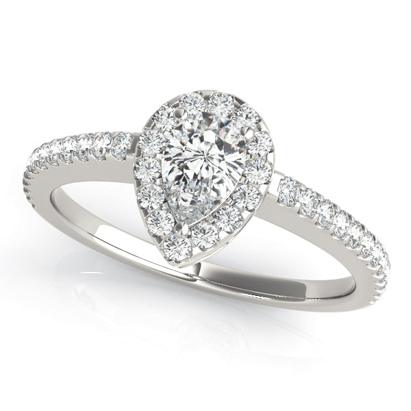 Pear-Shaped Diamond Halo Semi-Mount Ring with 0.685 Carat Total Weight