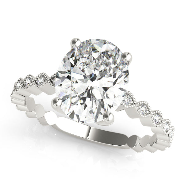 Oval Diamond Accent Semi-Mount Ring with 1/10 Carat Total Weight
