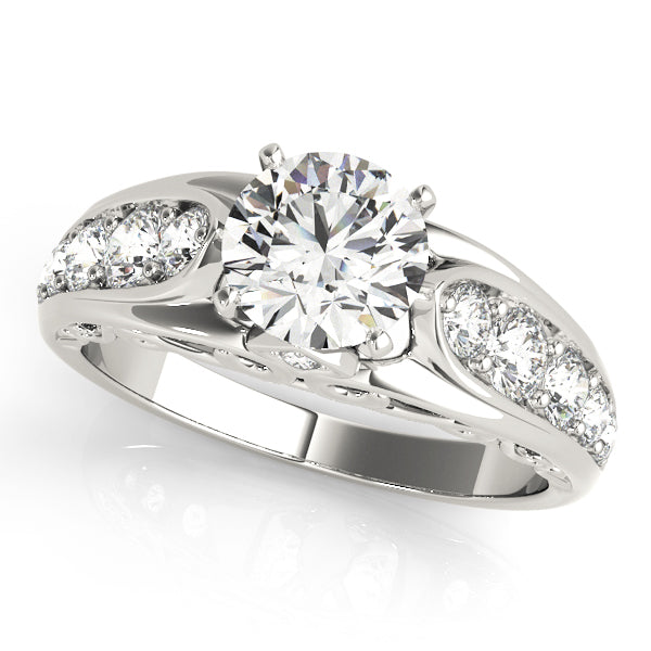 Elegant Single Row Prong Set Engagement Ring Semi-Mount with 1/2 Carat Total Diamond Weight