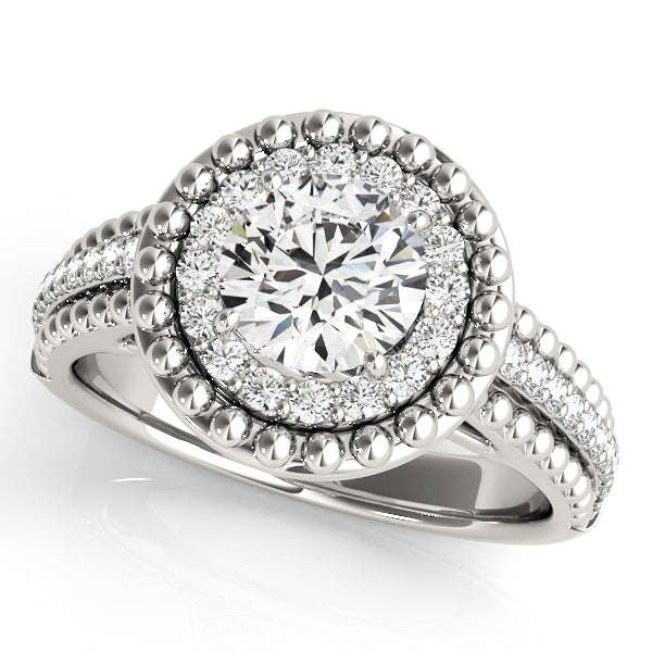 Elegant Halo Engagement Ring Semi-Mount with 1.19 Carat Total Diamond Weight, G-H SI1-SI2