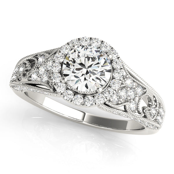 Halo Engagement Ring Semi-Mount with 1.21 Carat Total Diamond Weight, Round Brilliant Cut, SI1-SI...