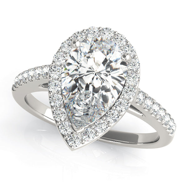 Pear-Shaped Halo Diamond Ring with 0.34 Carat Total Weight, SI1-SI2 G-H Quality, Semi-Mount Setting