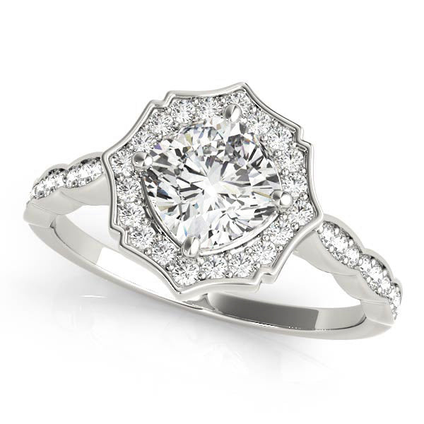 Scalloped Cushion Halo Diamond Ring with 0.30 Carat Total Weight SI1-SI2 G-H Diamonds Semi-Mount