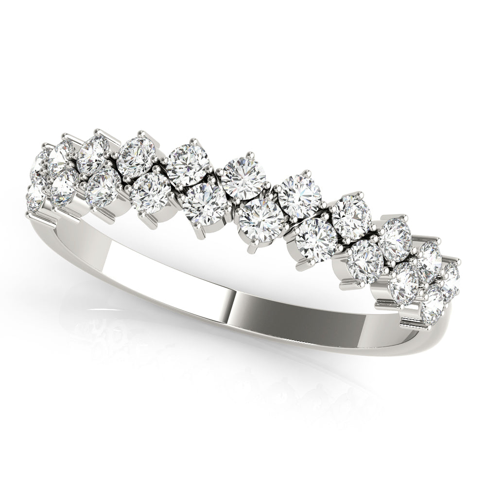 Two Row Round Diamond Band Ring with 0.525 Carat Total Weight, SI1-SI2 G-H Quality