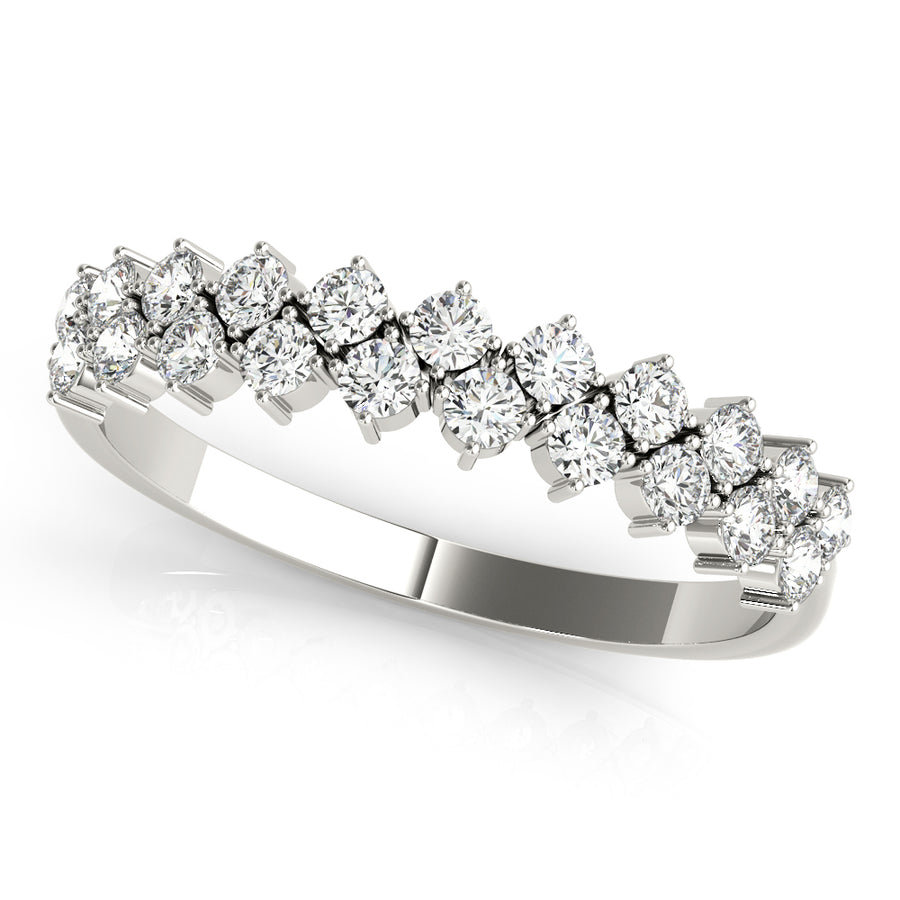 Two Row Round Diamond Band Ring with 0.525 Carat Total Weight, SI1-SI2 G-H Quality