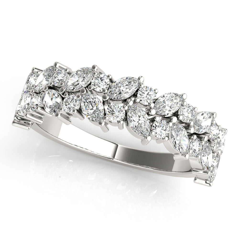 Two Row Marquise and Round Diamond Band Ring with 1.125 Carat Total Weight